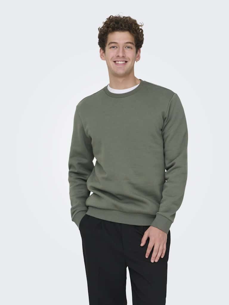Sweat vert col rond homme ONLY & SONS coton polyester