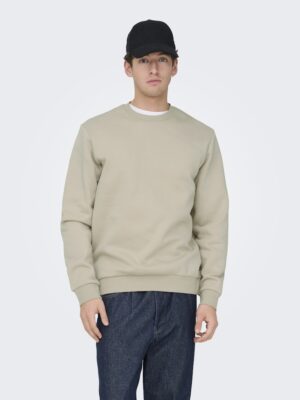 >Sweat beige col rond ONLY & SONS homme – Confort brossé et style essentiel casual senas