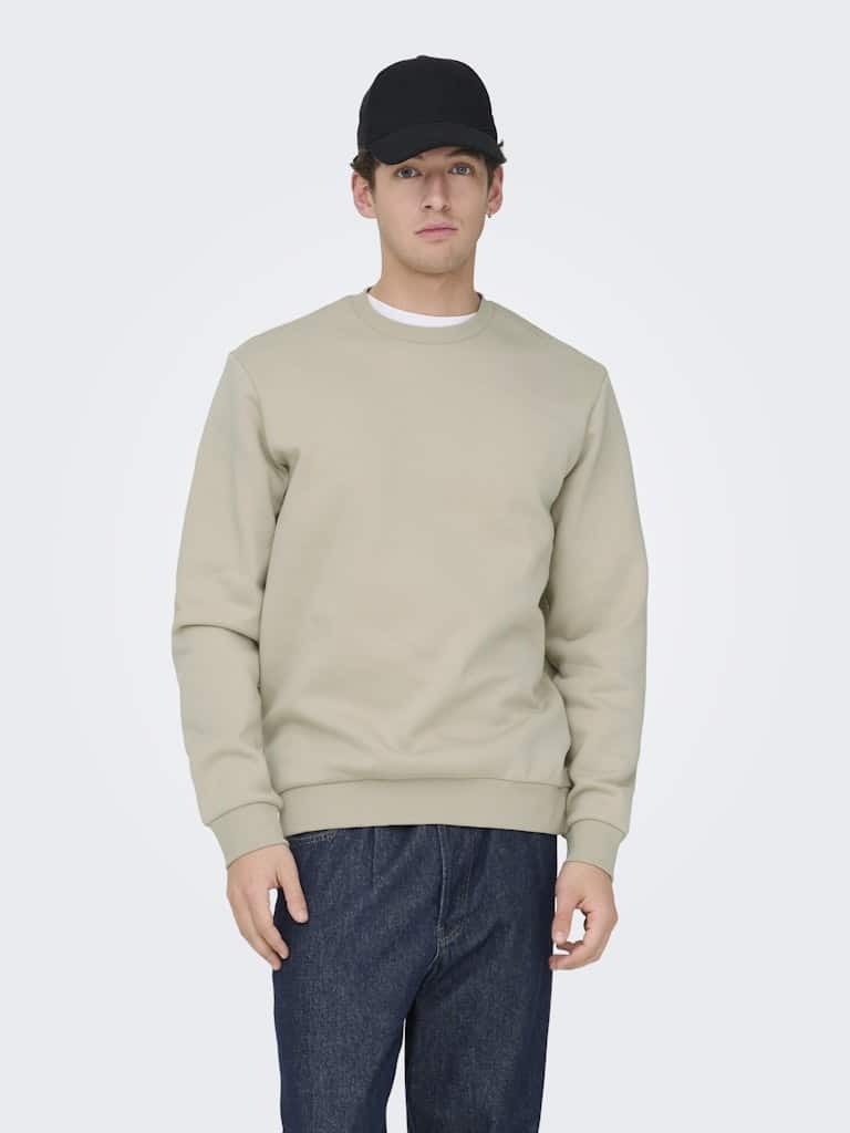 >Sweat beige col rond ONLY & SONS homme – Confort brossé et style essentiel casual senas