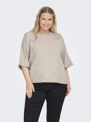 Pull beige col rond manches 3/4 femme ONLY maille douce
