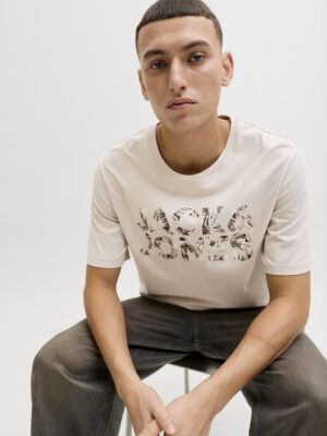 T‑shirt beige homme Jack & Jones logo fleuri