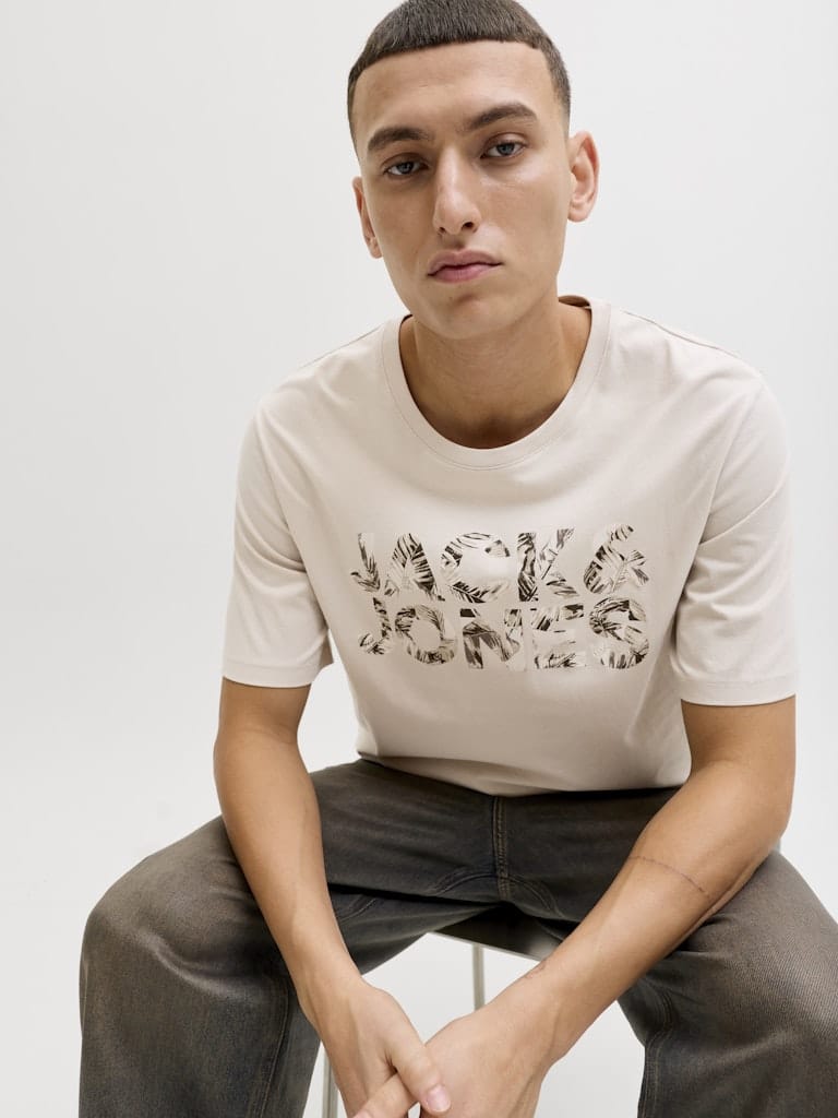 T‑shirt beige homme Jack & Jones logo fleuri
