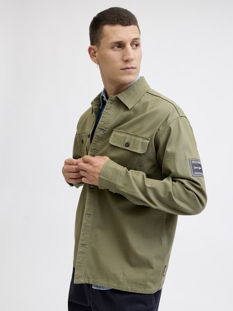 Surchemise kaki Nuit d'Olive Jack & Jones homme coupe décontractée