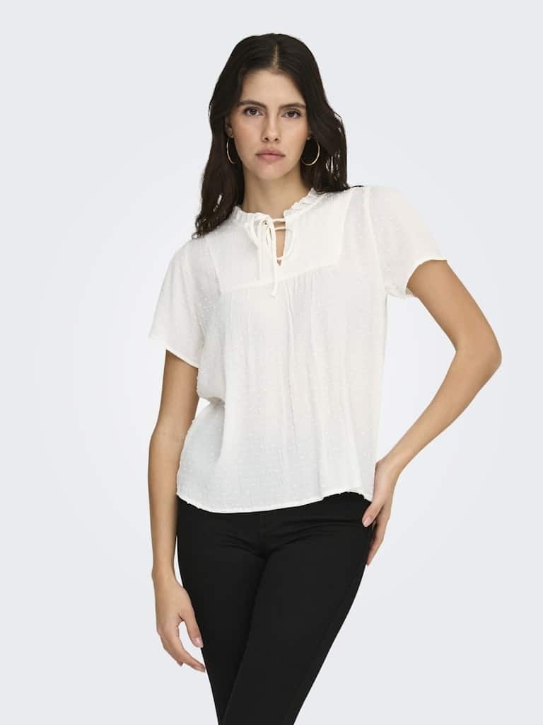 Blouse blanche légère JDY femme viscose col V nœud volumineuse
