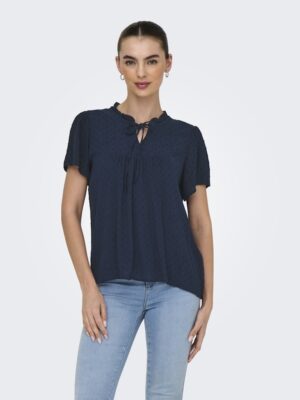 Blouse bleue légère JDY femme viscose col V nœud manches courtes