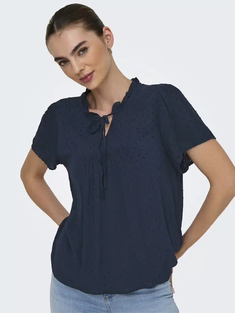 Blouse bleue JDY femme manches courtes – Collection Printemps/Été 2026 – Image 2