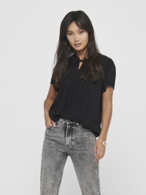 Blouse femme noire légère JDY viscose 34-44 V-neck loose fit nœud manches - Casual Sénas Z.A.C. Capelette