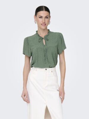 Blouse verte légère JDY femme viscose col V nœud manches courtes