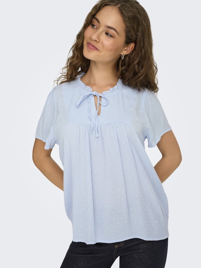 Blouse bleue ciel légère JDY femme viscose Livaeco col V nœud 34-44