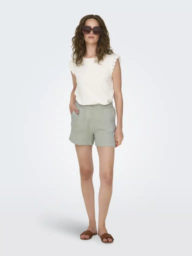 Short vert femme gaze de coton JDY taille élastique mi-haute XS XXL Printemps Été 2026 - Casual Sénas Z.A.C. Capelette