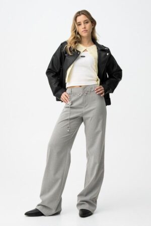 pantalon chic gris à rayures Tiffosi OLLIE ado fille jambes larges taille moyenne XXS L collection printemps été 2026