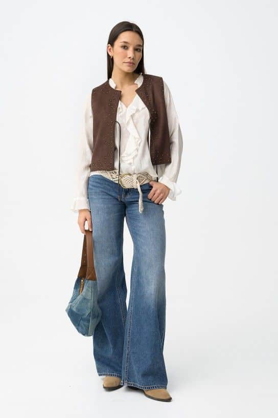 Jean large bleu femme coupe wide leg taille haute Tiffosi 32 40 Printemps Été 2026 vue face