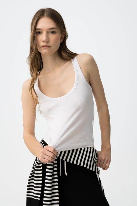 Débardeur blanc en coton côtelé Tiffosi femme GIULIA 1 réversible col arrondi près du corps XS-XL Printemps été 2026