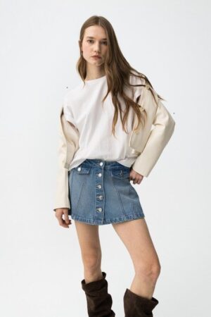 Jupe short jean bleu Tiffosi femme Lottie1 coupe droite courte PE 2026 100% coton XS-L tendance mi-saison