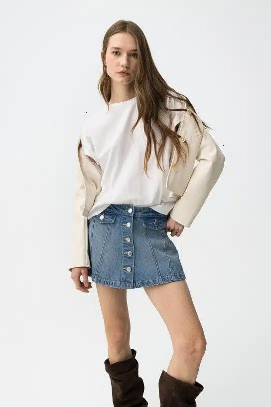 Jupe short jean bleu Tiffosi femme Lottie1 coupe droite courte PE 2026 100% coton XS-L tendance mi-saison