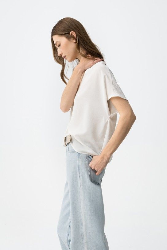 Blouse ample blanche femme col V Tiffosi manches courtes fluide printemps été XS XL