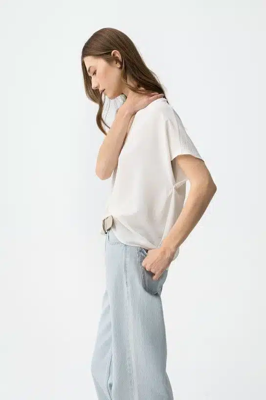 Blouse ample blanche femme col V Tiffosi manches courtes fluide printemps été XS XL