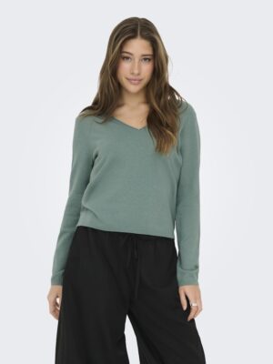 Pull vert femme maille fine col V ONLY printemps été manches longues XS XL