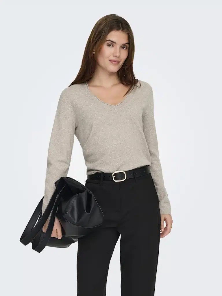 Pull beige femme maille fine col V ONLY tricot léger printemps été XS L
