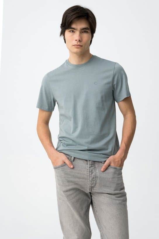 Tee-shirt homme bleu pétrole 100% coton TIFFOSI Barton1 col rond logo poitrine nouvelle collection printemps été 2026 boutique Casual Sénas.
