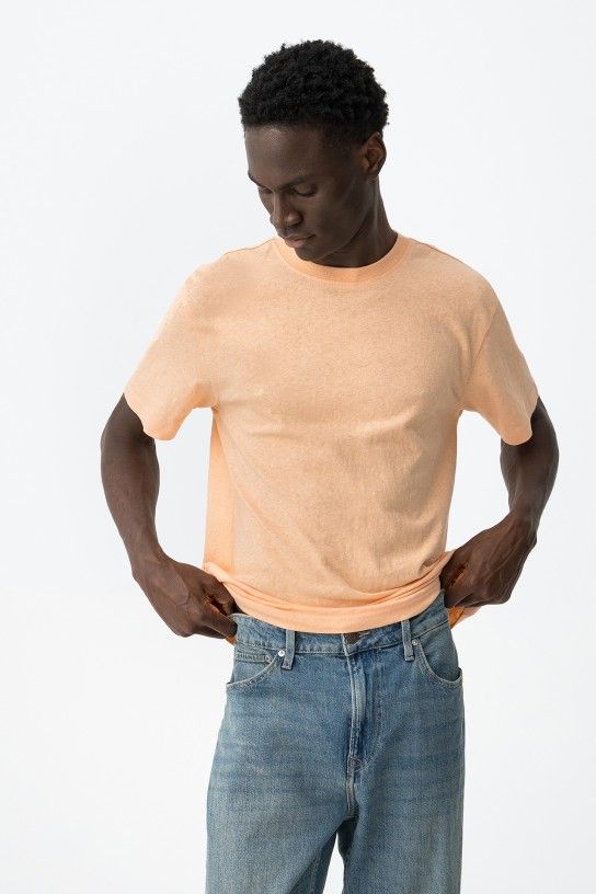 Tee-shirt homme orange vif mélange coton lin TIFFOSI Frank col rond logo bassin collection printemps été 2026 boutique Casual Sénas.
