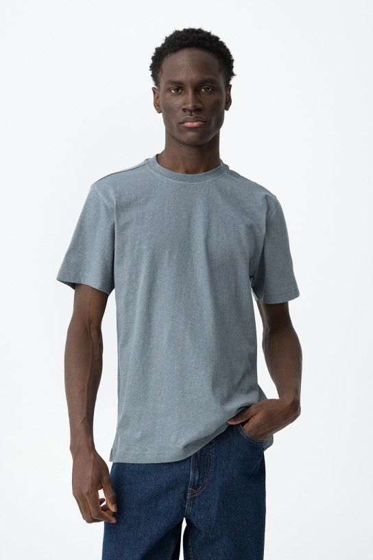 Tee-shirt homme bleu pétrole mélange coton lin TIFFOSI Frank col rond logo bassin collection printemps été 2026 boutique Casual Sénas.