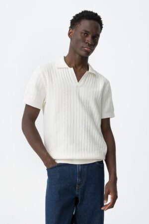 Polo blanc homme maille gaufrée 100% coton TIFFOSI Walker col ouvert sans boutons collection printemps été 2026 boutique Casual Sénas.