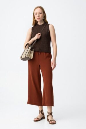 Pantalon marron femme fluide TIFFOSI Francesca coupe 7/8ème collection printemps été 2026 boutique Casual Sénas.