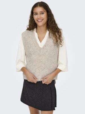 pull sans manches beige femme ONLY col v tricot plat collection printemps 2026 casual senas