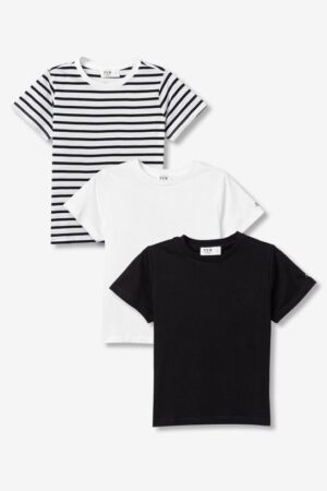 Lot de trois t-shirts manches courtes ado fille TIFFOSI Costa_P comprenant un modèle noir uni, un blanc uni et un rayé bleu/blanc style marinière nouvelle collection 2026 boutique Casual Sénas.