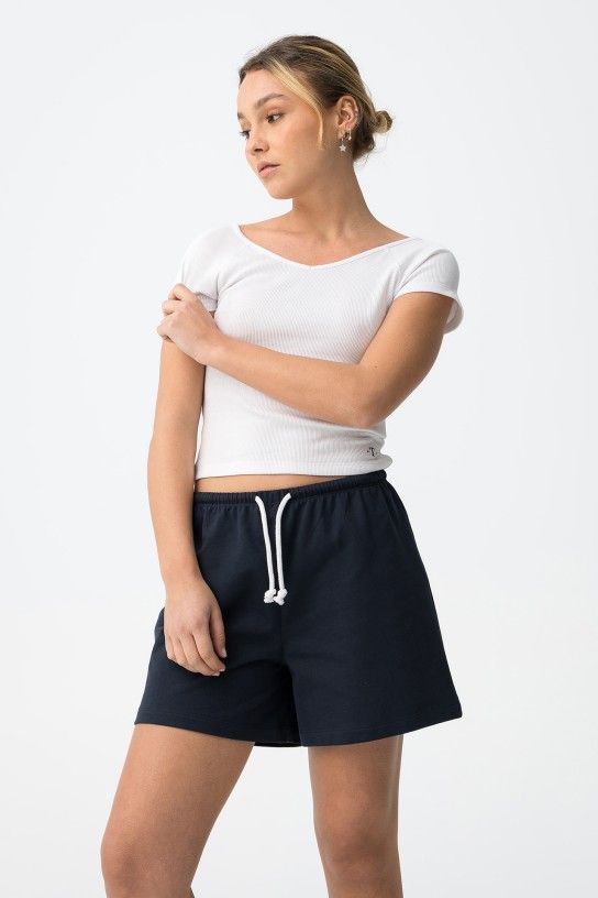 T-shirt court blanc ado fille en coton côtelé extensible TIFFOSI Teixeira col rond manches courtes nouvelle collection printemps été 2026 boutique Casual Sénas.