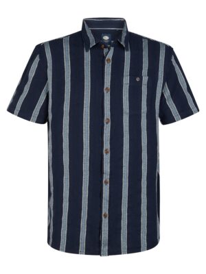 Chemise homme manches courtes bleue navy à rayures Petrol Industries 100% coton coupe décontractée nouvelle collection printemps été 2026 boutique Casual Sénas.