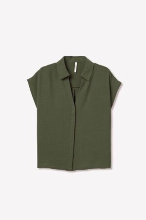 Blouse vert kaki femme fluide TIFFOSI Berto1 col chemise manches courtes collection printemps été 2026 boutique Casual Sénas.