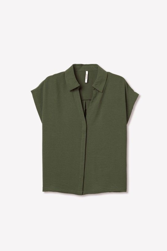 Blouse vert kaki femme fluide TIFFOSI Berto1 col chemise manches courtes collection printemps été 2026 boutique Casual Sénas.