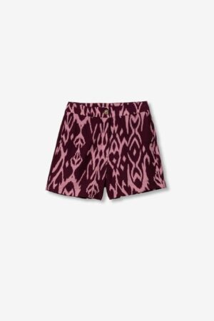 Short fluide femme Tiffosi KIM1B avec imprimé graphique bordeaux et rose, matière viscose légère, collection été 2026 boutique Casual Sénas.
