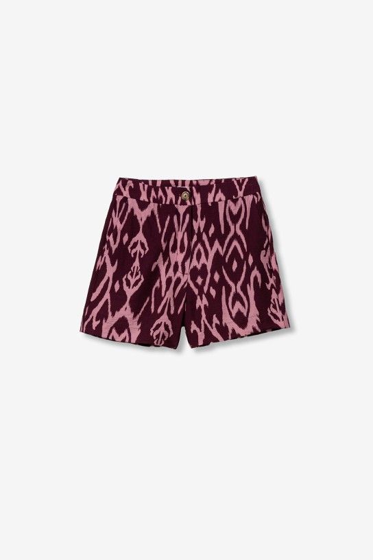 Short fluide femme Tiffosi KIM1B avec imprimé graphique bordeaux et rose, matière viscose légère, collection été 2026 boutique Casual Sénas.
