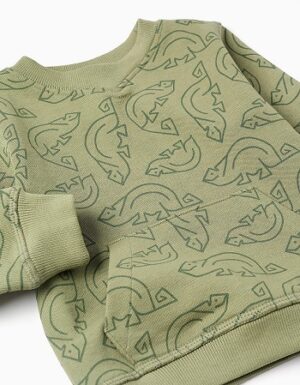 Sweat en coton vert pour bébé garçon avec motif caméléon et poche kangourou, collection printemps/été 2026 Zippy.