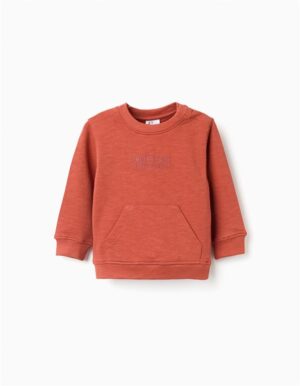 Sweat manches longues orange pour bébé garçon Zippy avec poche kangourou et imprimé en relief, collection printemps-été 2026