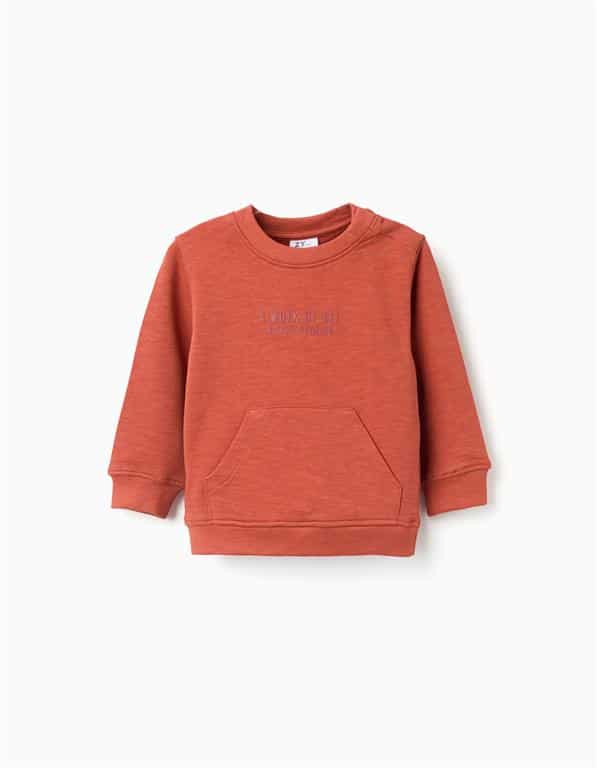 Sweat manches longues orange pour bébé garçon Zippy avec poche kangourou et imprimé en relief, collection printemps-été 2026