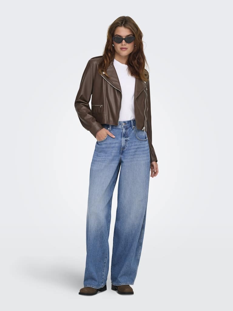 Jean large coupe barrel femme ONLY bleu moyen délavé, taille haute, denim coton durable collection 2026 Casual Sénas.