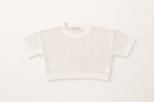 Pull femme Tiffosi blanc cassé/beige en maille ajourée, manches courtes, 100% coton naturel, collection printemps-été 2026 Casual Sénas.