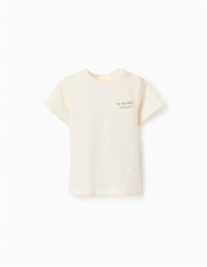 T-shirt blanc à manches courtes pour bébé garçon Zippy avec motif cactus au dos et boutons-pression, 100% coton, collection printemps-été 2026 boutique Casual Sénas.