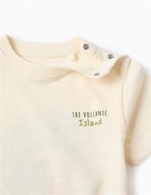 T-shirt à manches courtes blanc pour garçon Zippy, imprimés thématiques Lanzarote devant et derrière, 100% coton, collection printemps-été 2026 boutique Casual Sénas.