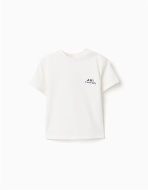 T-shirt à manches courtes blanc bébé garçon Zippy avec logo au dos et boutons-pression, collection printemps-été 2026 boutique Casual Sénas.
