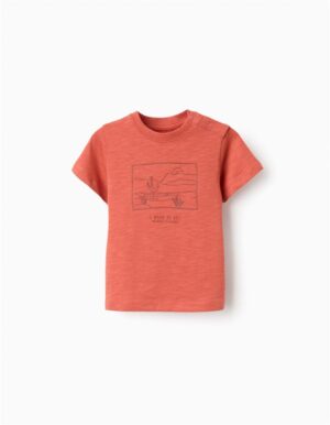 T-shirt à manches courtes orange vif pour bébé garçon Zippy avec imprimé relief et boutons-pression, 100% coton, collection 2026 boutique Casual Sénas.