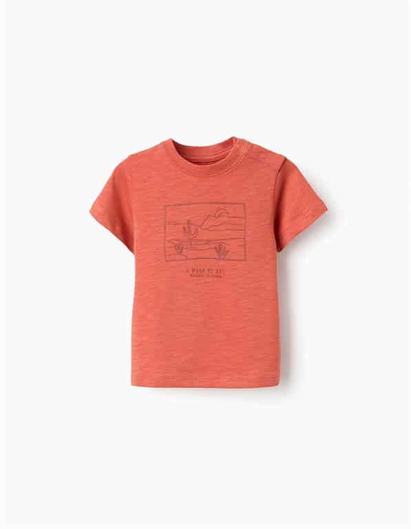 T-shirt à manches courtes orange vif pour bébé garçon Zippy avec imprimé relief et boutons-pression, 100% coton, collection 2026 boutique Casual Sénas.