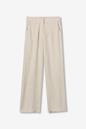 Pantalon chino large femme Tiffosi ANITTA B beige rayures bleues fluide lin viscose décontracté chic Casual Sénas mode été