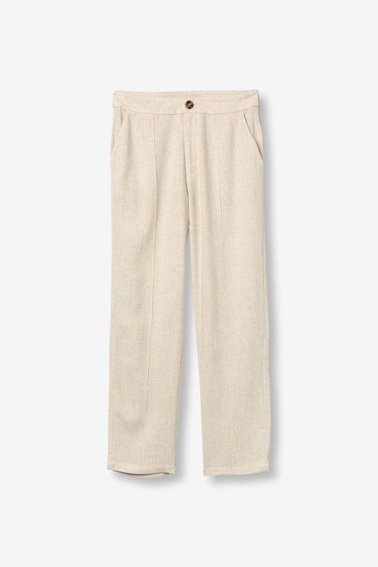 Pantalon chino beige femme Tiffosi HOPE coupe droite fluide lin viscose pinces avant Casual Sénas mode été chic