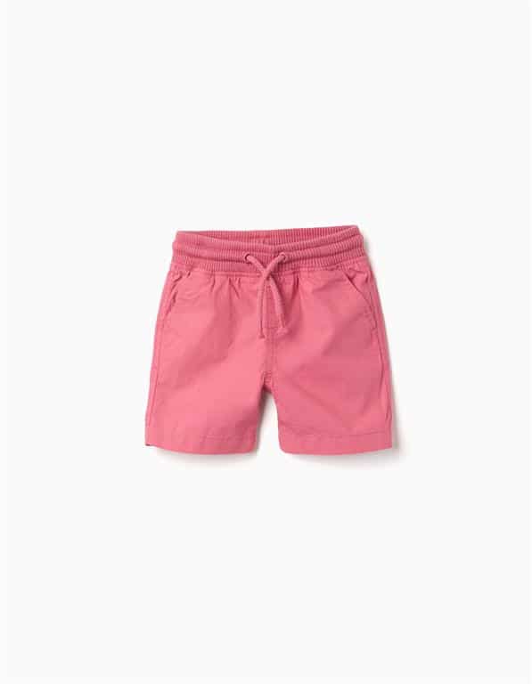 Short rose en coton pour bébé fille avec taille élastique et cordon de serrage, marque Zippy, nouvelle collection chez Casual Sénas.