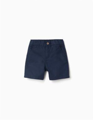 Short en coton bleu marine pour bébé garçon avec taille élastiquée au dos et fermeture boutonnée, marque Zippy, nouvelle collection chez Casual Sénas.